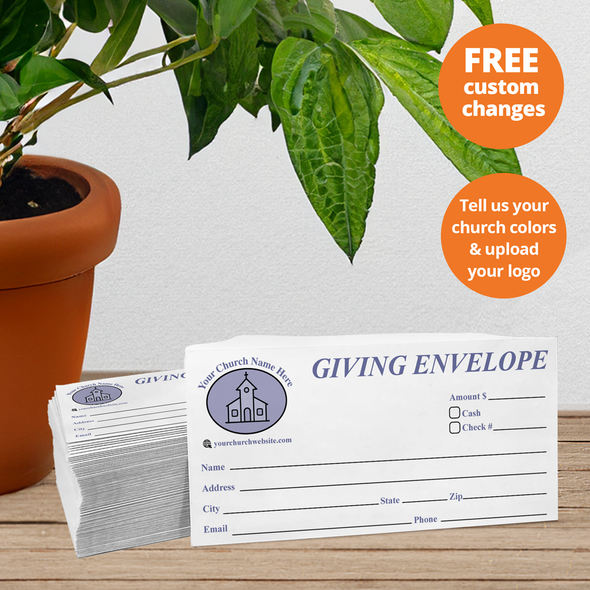Custom Offering Envelope - Two Color - Purple Text Giving - E2C009 - Box of 500