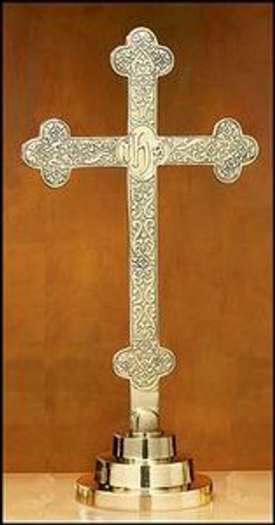 Budded Brass Altar Cross w/ IHS - 23"