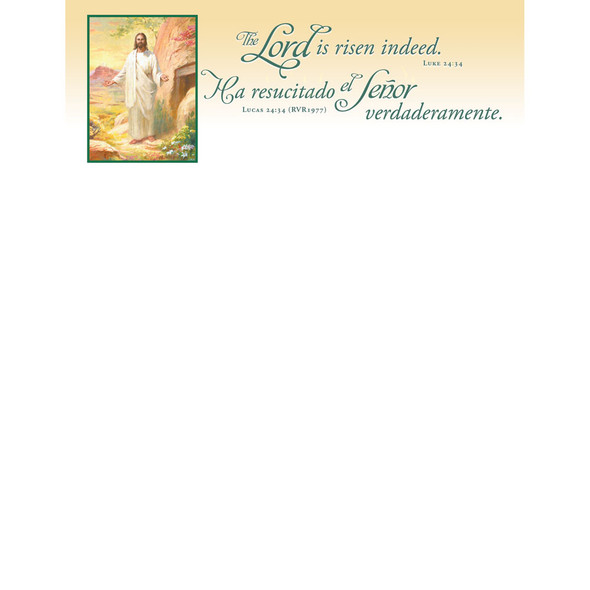 Letterhead - The Lord is Risen Indeed - Luke 24:34 - Pack of 100 - Spanish