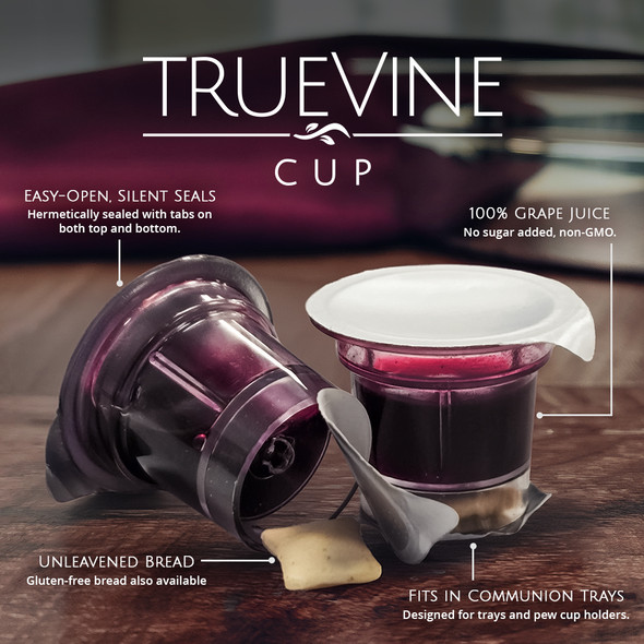 TrueVine Cup - Prefilled Communion Cups - Gluten Free Bread & Juice Sets (Box of 100)