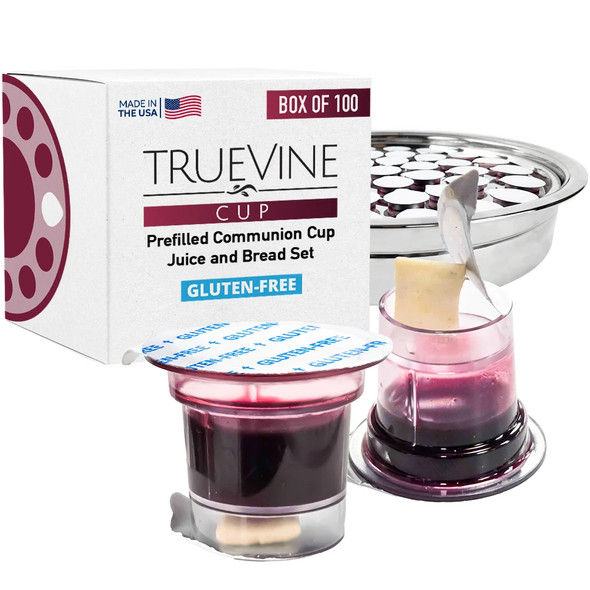 TrueVine Cup - Prefilled Communion Cups - Gluten Free Bread & Juice Sets (Box of 100)