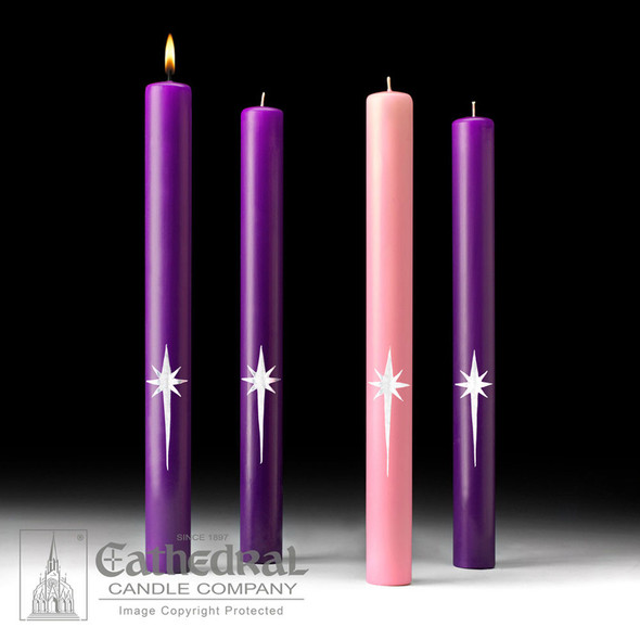 51% Beeswax - Star of the Magi Advent Candle Set - 3 Purple, 1 Rose (16" x 1.5") 