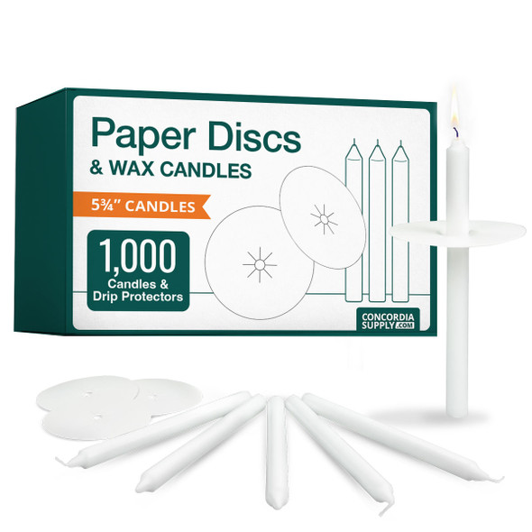 Candlelight Service Set of 1000 Vigil Candles 5.75" x 1/2" and Paper Drip Protectors