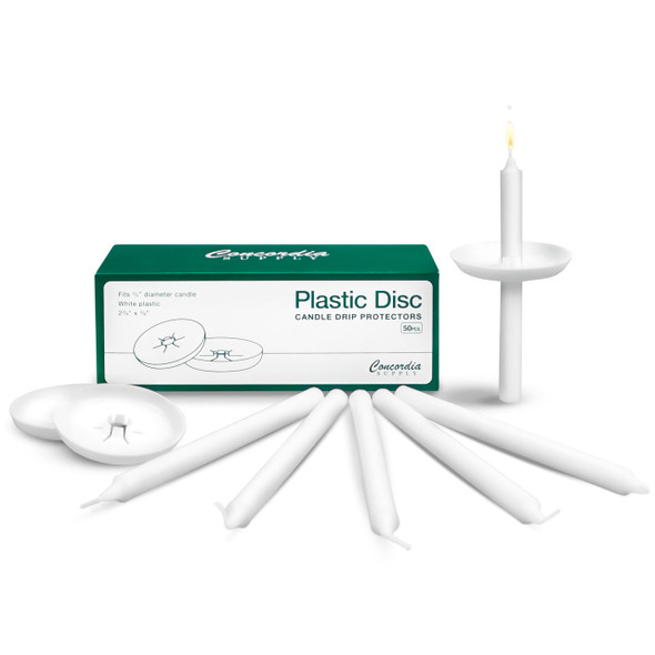 Candlelight Service Set of 1000 Emkay Vigil Candles 5" x 1/2" and Plastic Disc Drip Protectors