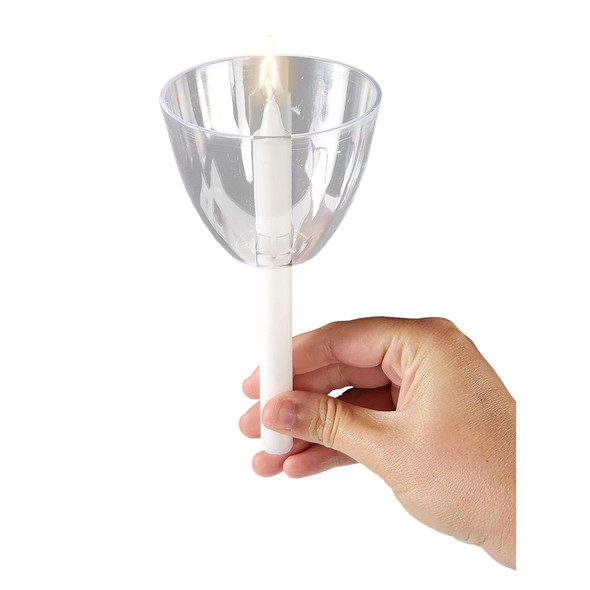 Candlelight Service Set of 100 Vigil Candles 4.25" x 1/2" and Clear Plastic Shields