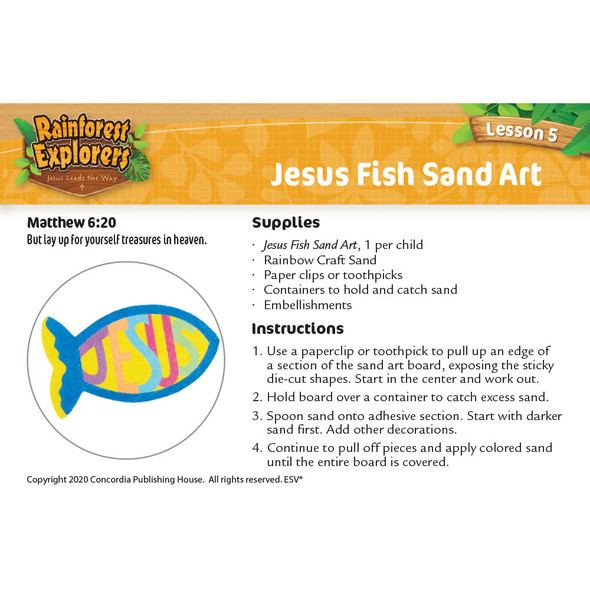 Jesus Fish Sand Art Craft (Pack of 12) - Rainforest Explorers VBS 2020 by CPH