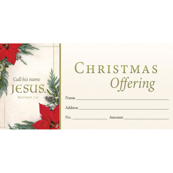 Offering Env - Christmas - Matt. 1:21 - Call His Name Jesus - Pack of 100
