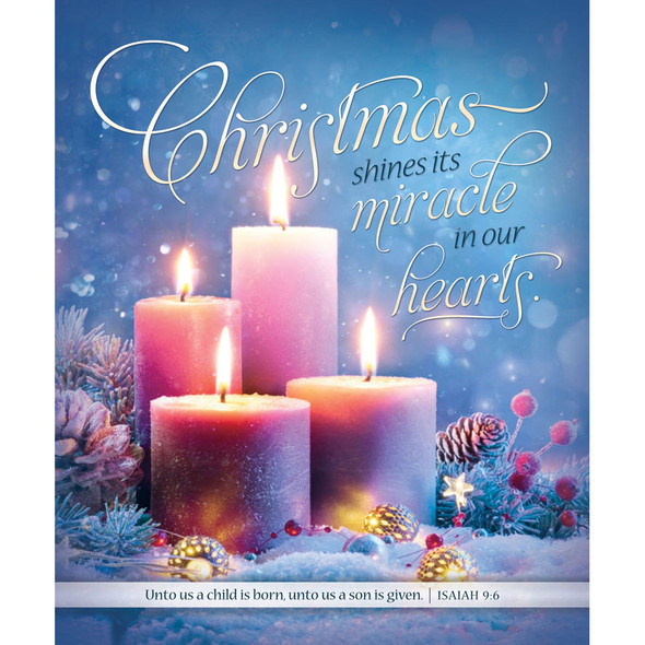 Church Bulletin - 14" - Christmas - Christmas Shines Its Miracle in Our Hearts - Pack of 100