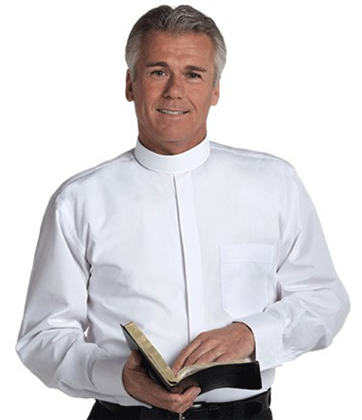 Murphy Men's Clergy Shirt Long Sleeve (Banded Collar/Cuffs) - White Broadcloth