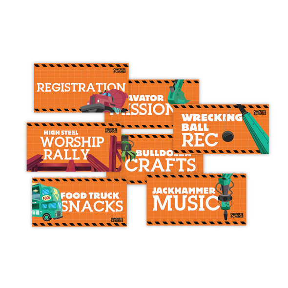 Rotation Signs (Pack of 7) - Concrete & Cranes VBS 2020 by LifeWay