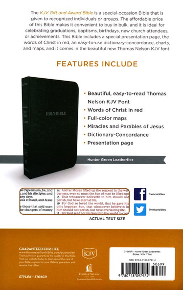 KJV Gift and Award Bible - Leather-Look - Green - Red Letter Edition - Comfort Print (Case of 24)