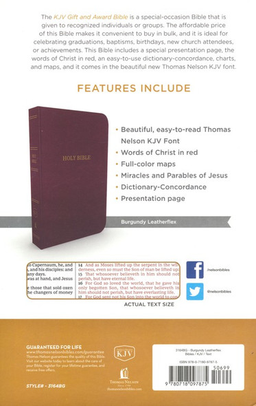 KJV Gift and Award Bible - Leather-Look - Burgundy - Red Letter Edition - Comfort Print (Case of 24)