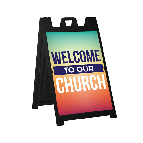 Welcome to Our Church Vibrant Style - Deluxe A-Frame Sandwich Board Street Signs (24"x36") - Black