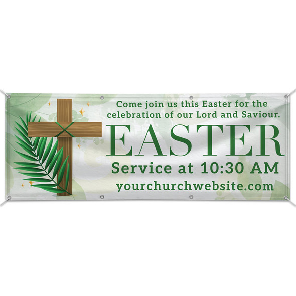 Customizable Outdoor Vinyl Banner - Easter - Green Palm and Cross