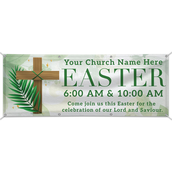Customizable Outdoor Vinyl Banner - Easter - Green Palm and Cross