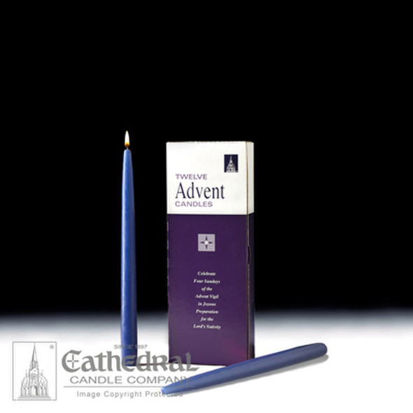 12" x 7/8" Blue Taper Candles (12)  - Cathedral Candles