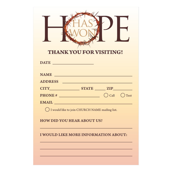 Customizable Easter Connection Cards - Hope Has Come - 5x3 Printed Size