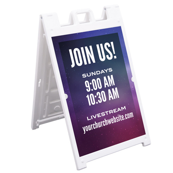 Service Times Galaxy Style - Deluxe A-Frame Sandwich Board Street Signs (24"x36")