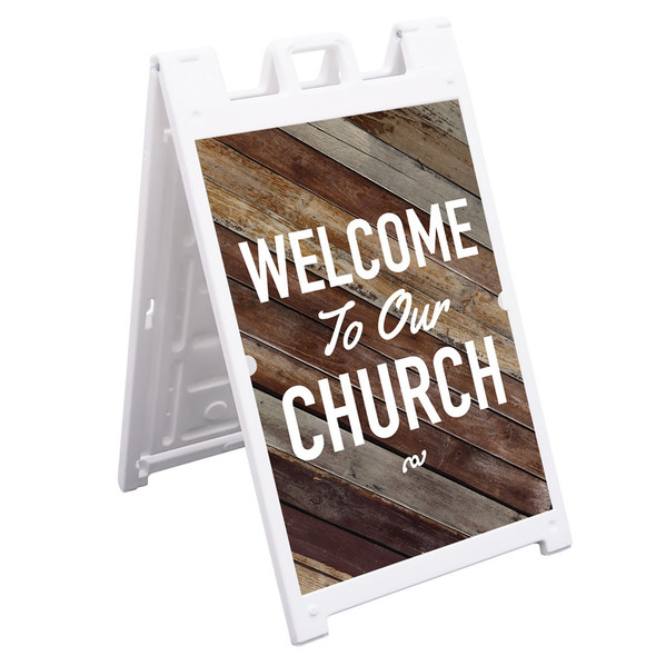 Our Doors Are Open Wood Style - Deluxe A-Frame Sandwich Board
