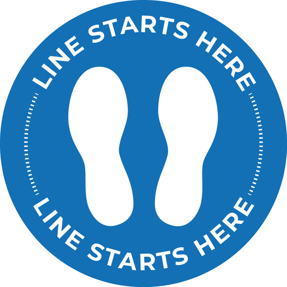 Floor Sticker Decal - Line Starts Here Blue - 18" x 18" Circle