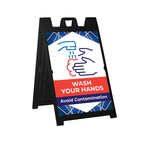 Wash Your Hands - Deluxe A-Frame Sandwich Board Street Signs (24"x36") - Black