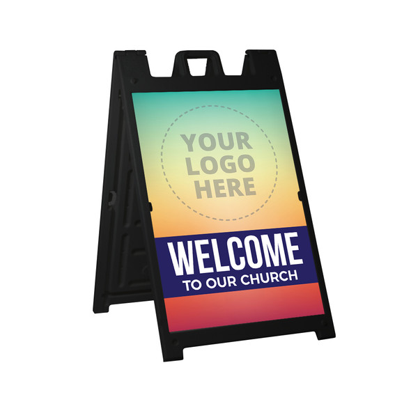 Welcome Logo Vibrant Style - Deluxe A-Frame Sandwich Board Street Signs (24"x36") - Black