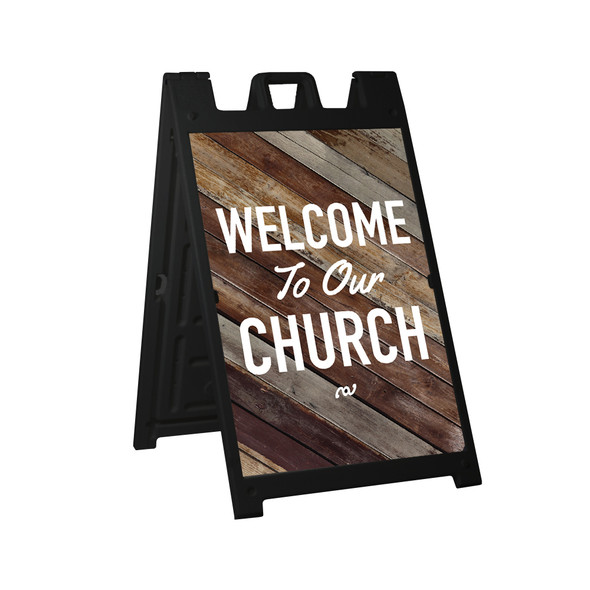 Our Doors Are Open Wood Style - Deluxe A-Frame Sandwich Board