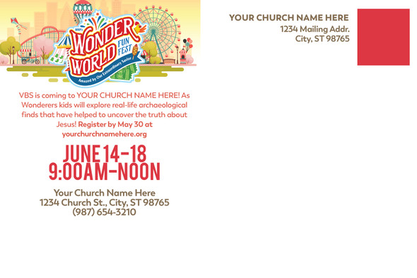 Custom VBS Postcards - Wonder World Funfest VBS - PCWOW002