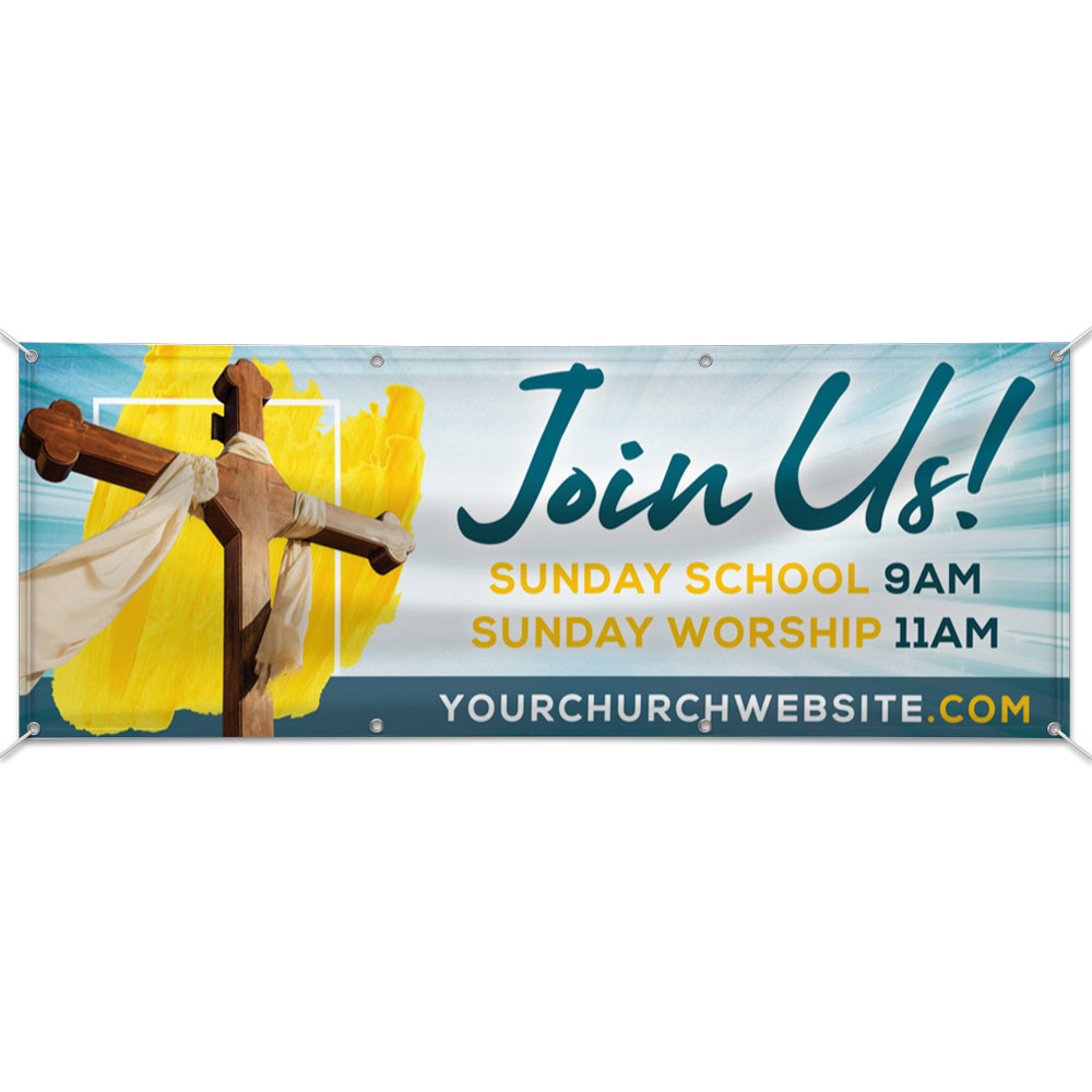 Customizable Outdoor Vinyl Banner - Yellow Paint Cross
