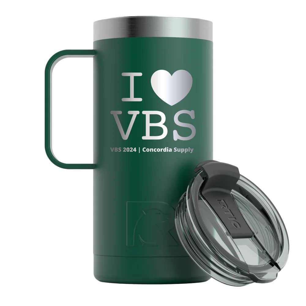 2024 VBS 16oz Travel Mug with Handle - Pine Tree Green - Concordia