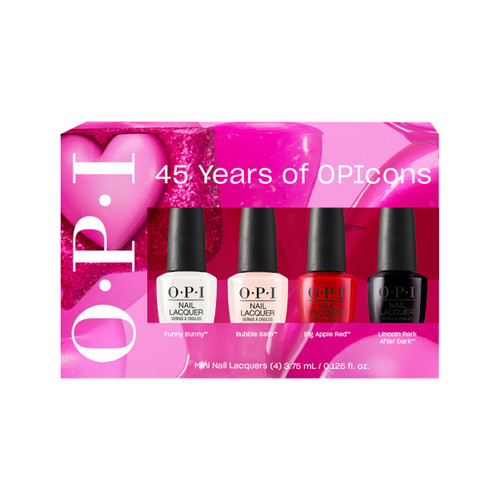 OPI Nail Lacquer Icons 45th Anniversary 4PC Mini Pack | 4 Crème Iconic Shades, Chip Resistant Nail Polish Gift Set | Funny Bunny, Bubble Bath, Big Apple Red, & Lincoln Park After Dark