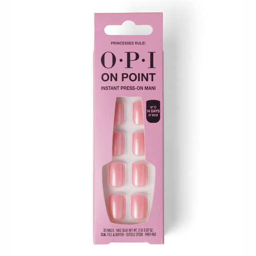 OPI On Point Princesses Rule! | Short Squoval Pink Shimmer Press On Nails | 30 Count with Nail Glue | Long Lasting, Reusable, Non-damaging