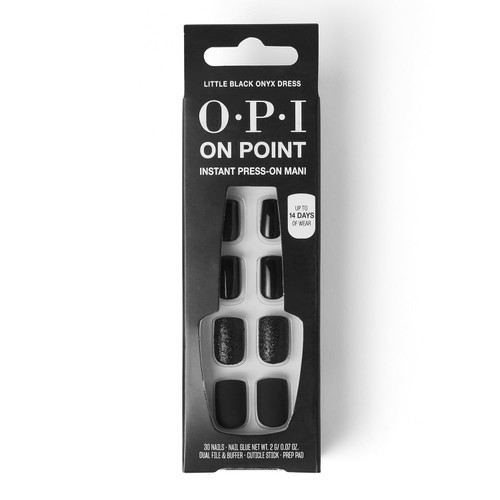 OPI On Point Little Black Onyx Dress | Short Squoval Black Matte with Accent Glitter Nail Art Press On Nails | 30 Count with Nail Glue | Long Lasting, Reusable, Non-damaging