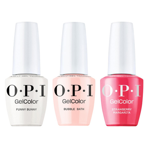 OPI GelColor Iconic Shades Gel Nail Polish Trio Bundle | Strawberry Margarita, Opaque Bright Pink + Bubble Bath, Sheer Nude Pink + Funny Bunny, Soft White Crème UV Cure Gel Polish Colors