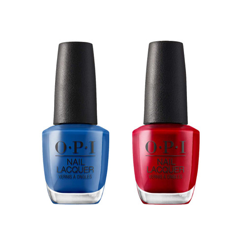 Bundle of OPI Nail Lacquer, Mi Casa Es Blue Casa + OPI Nail Lacquer, Red Hot Rio, Buffalo, 0.5 fl oz