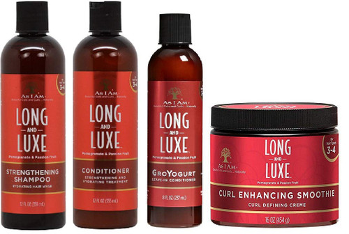 As I Am Long&Luxe Pomegranate"Shampoo+Conditioner+Leave-In+Cream" Hair Bundle