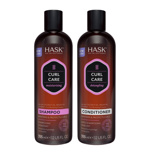 HASK Curl Care Shampoo + Conditioner Set with Coconut and Argan Oil | For Curly Hair, Sulfate-Free, Paraben-Free, Gluten-Free, Vegan, Cruelty-Free, Color Safe | 12oz each