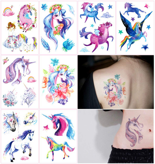 Oottati 8 Sheets Temporary Tattoo Stickers Arm Leg Fake, Hand Paint Fairy Tales Horse Wing Unicorn Pegasus for Women