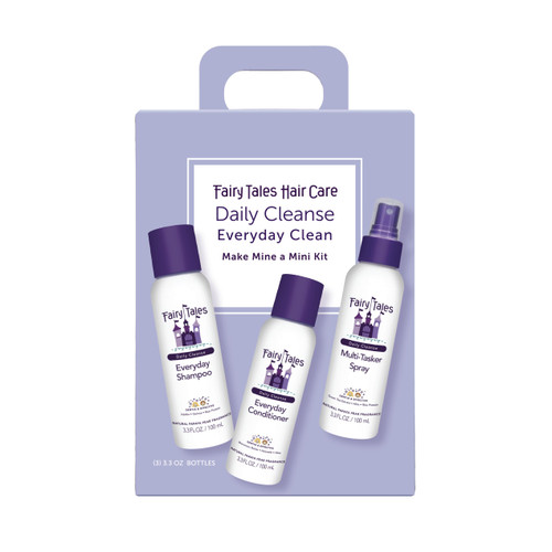 Fairy Tales Daily Cleanse Everyday Kids Shampoo, Conditioner, and Spray - Travel Kit - Tangle Free, Moisturizing and Hydrating Formulas, Clean and Natural Ingredients - Paraben Free - 3.3 oz. (3 Pack)