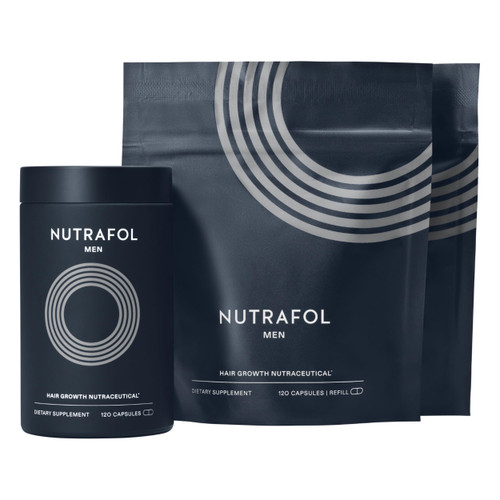 Nutrafol Men's Hair Growth Supplements, Clinically Tested for Visibly Thicker Hair and Scalp Coverage, Dermatologist Recommended - 3 Month Supply, Pack of 3