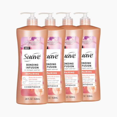 Suave Bonding Infusion Repairing Conditioner, Infused with Bonding Complex, Restorative for Weak or Damaged Hair, 28oz Pump, 4 Pack