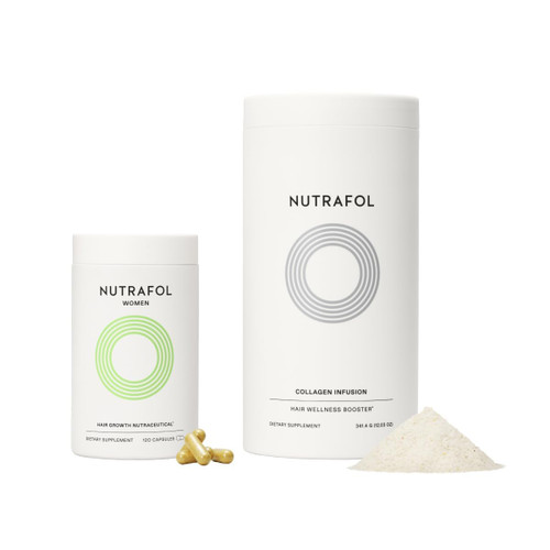 Nutrafol Women's Hair Growth Supplement and Collagen Peptides Powder, Ages 18-44, Physician-formulated for Visibly Thicker, Stronger Hair, Dermatologist Recommended - 1 Month Supply, 12 oz Bottle