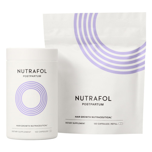 Nutrafol Postpartum Hair Growth Supplements, Clinically Tested for Visibly Thicker Hair and Less Shedding, Breastfeeding-friendly - 2 Month Supply, Pack of 2