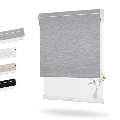 Boolegon Dual Roller Shades, Cordless Double Window Shades Blackout and Light Filtering Shades with Valance, Day and Night Roller Blinds for Home Office Door, Jacquard Grey & White, Custom Size