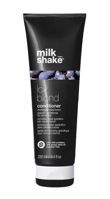 milk_shake icy blond conditioner | award winning toning conditioner with black pigment to neutralize yellow and brass in platinum blonde hair | hydrates and brightens cool tones 8.4 fl oz