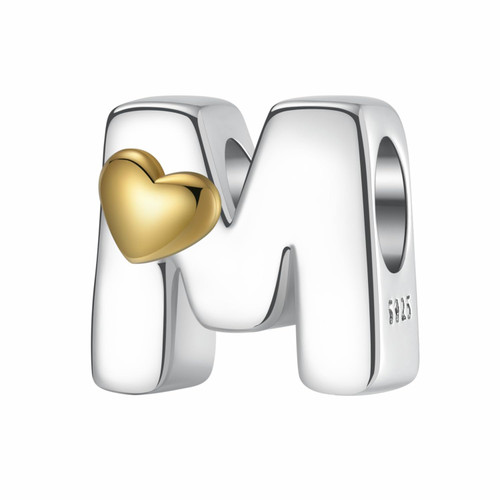 ChenYuTe A~Z Alphabet Charm Letter Beads 925 Sterling Silver with Heart-shaped 5A Cubic Zircon Stones fits Pandora European Bracelets Necklace Jewelry Gift for Women