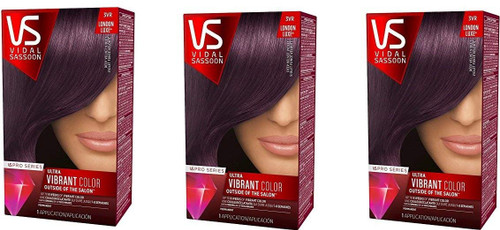 Vidal Sassoon Pro Series Permanent Hair Dye, 3VR Deel Velvet Violet Hair Color, Pack of 3