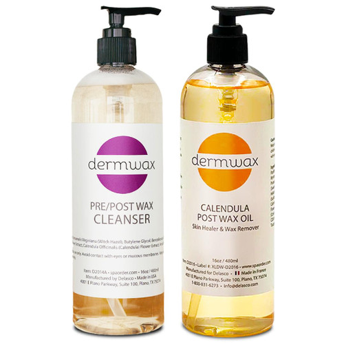 Dermwax Pre and Post Wax Care Kit – Complete Prep & Aftercare in One Set – Cleanser Removes Oils & Residue – Calendula Oil Calms & Nourishes Skin – Gentle, Paraben-Free Formulas
