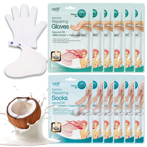 Epielle Intensive Repairing Hand & Foot Masks, Restore and Moisturize Dry, Cracked Skin, Self Care Gifts for Women, Spa Kit, Easter Basket Stuffers, 6 Moisturizing Gloves & 6 Moisturizing Socks