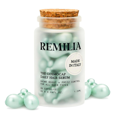 Remilia The Cosmocap Daily Hair Serum with Pro-Vitamin B5, Silk Protein & Keratin Amino Acids -Lightweight Capsules for Smoothness, Shine & Frizz Control - Salon-Inspired Daily Care - 30 Capsules